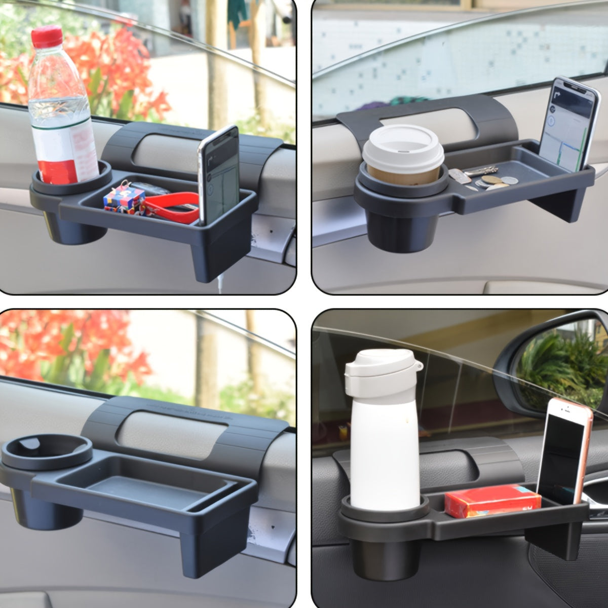 Car Organizer Box With Cup Holder and Phone Slot, Plastic Storage Rack