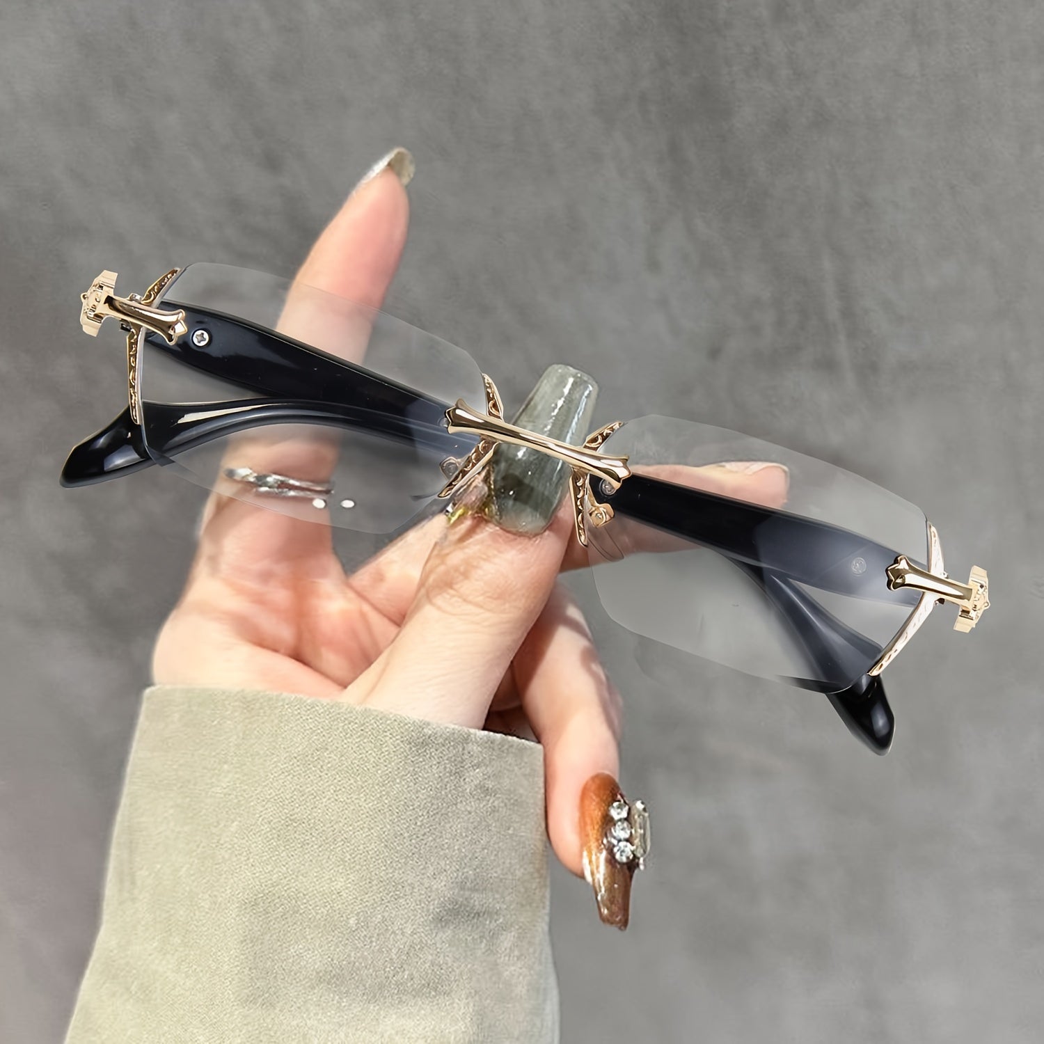 Vintage Style Rectangle Reading Glasses Frameless Clear Lenses +1.0 to +4.0