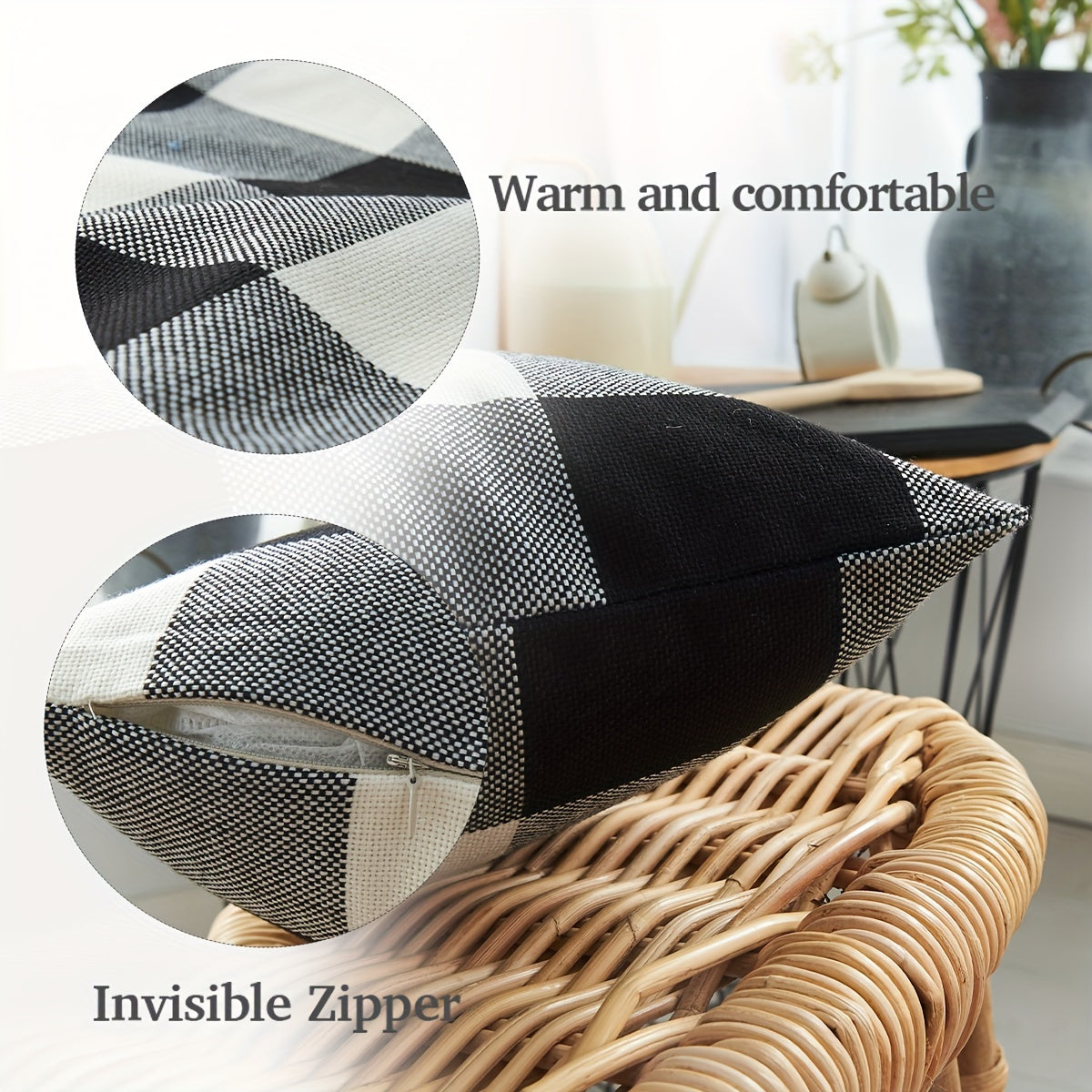 Funda de cojín de lino y algodón bohemio con cuadros tejidos y rayas 50x30cm, cojín lumbar