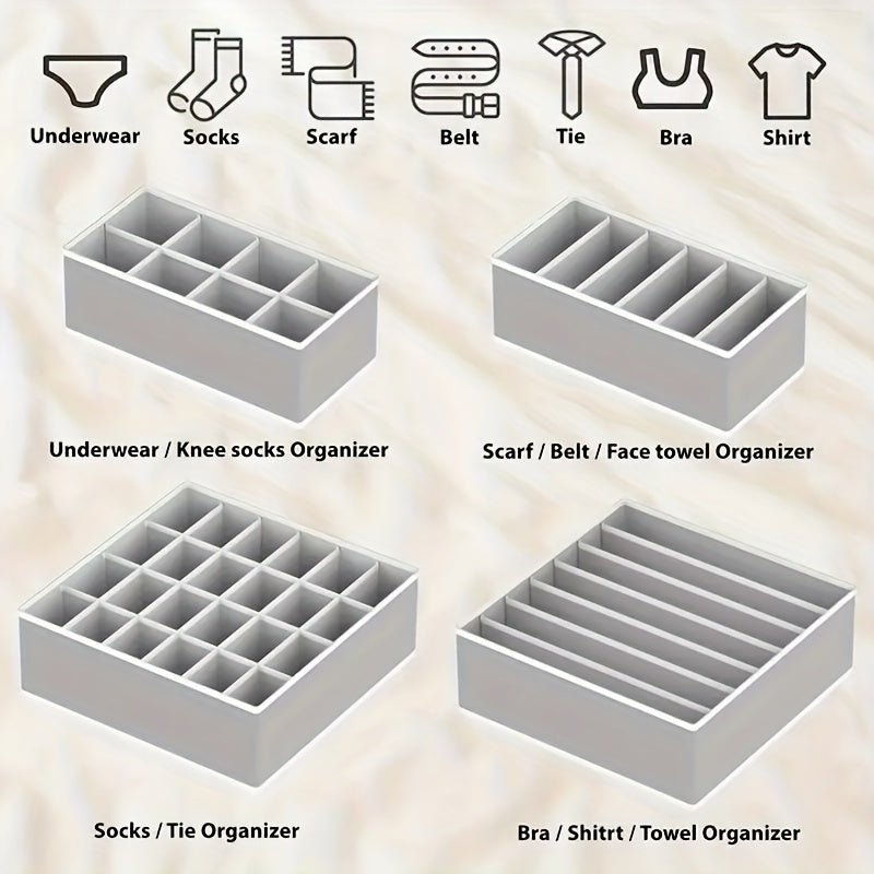 4-Piece Polyester Clothing Organizer Set for Socks Underwear Bras Ties Belts