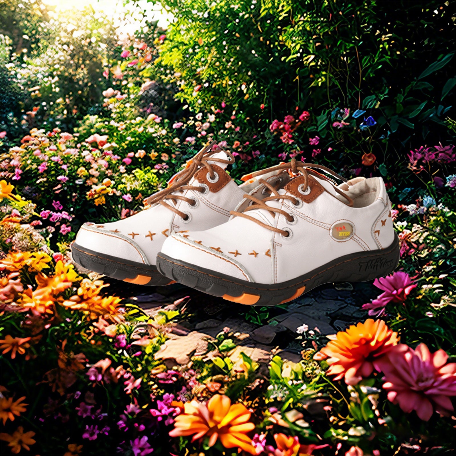 Women All-Season Casual Sneakers TPR Sole Lace-Up Black Orange