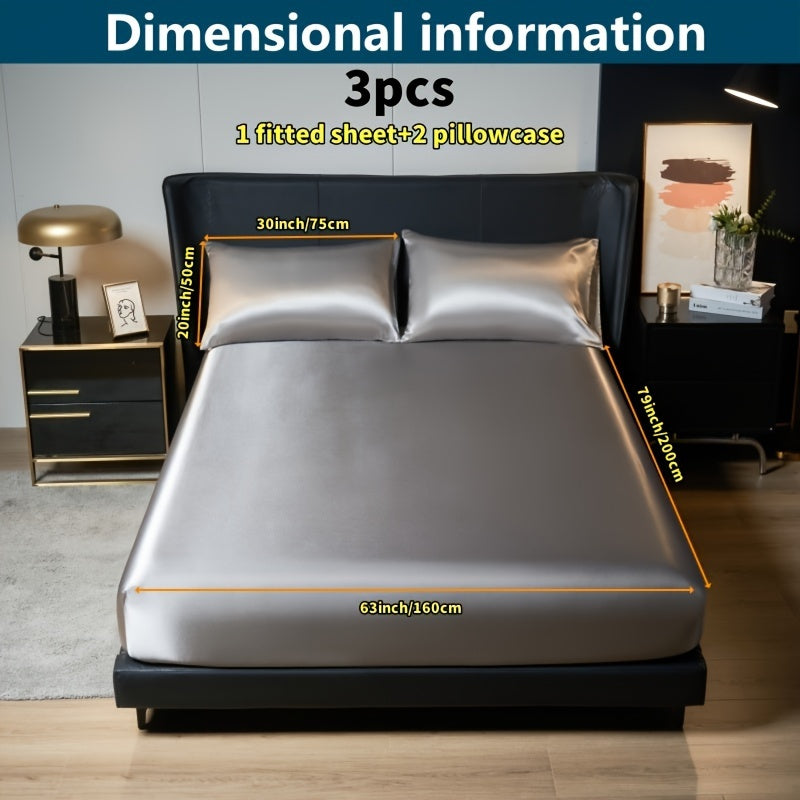 Роскошный сатиновый комплект простыней и наволочек однотонного цвета для кровати