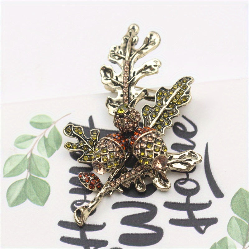 Rangli shisha bargi bilan emalli brosh, vintage ilhomlantirilgan lychee shoxchasi uchun palto pinlari