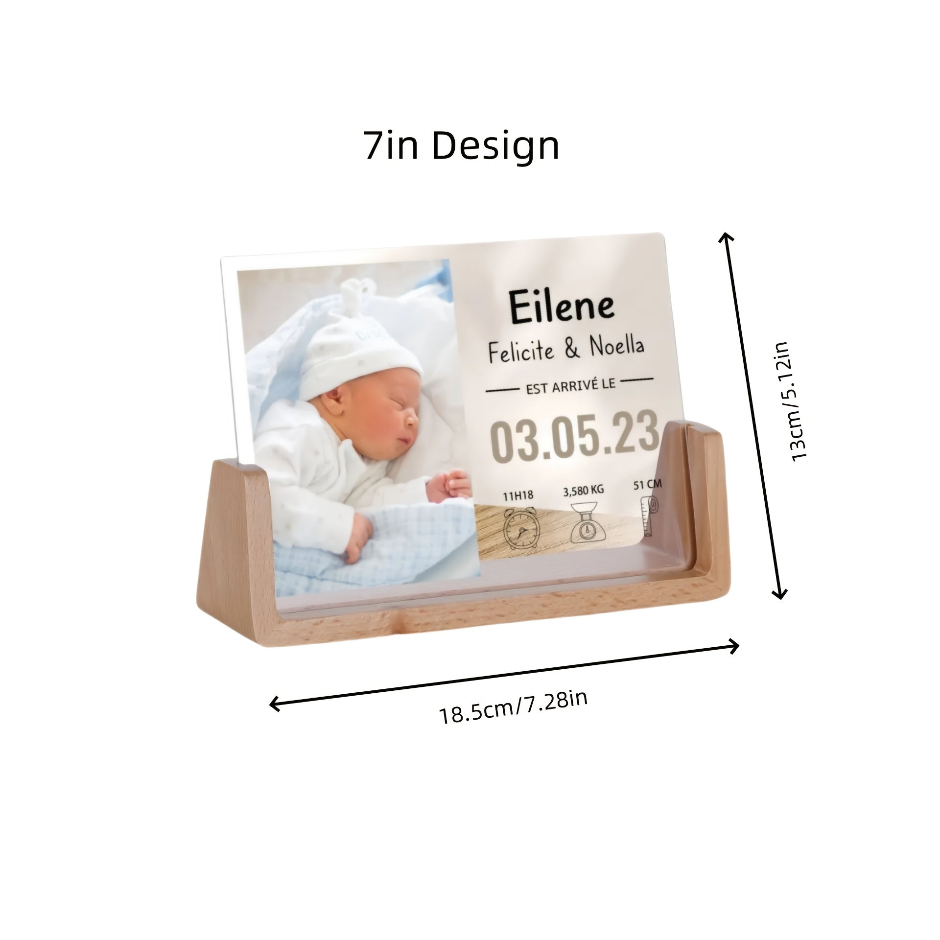 Персонализированная фоторамка для новорожденных - акриловая УФ-печать, памятный предмет с матовой черной подставкой для декора детской - настраиваемая