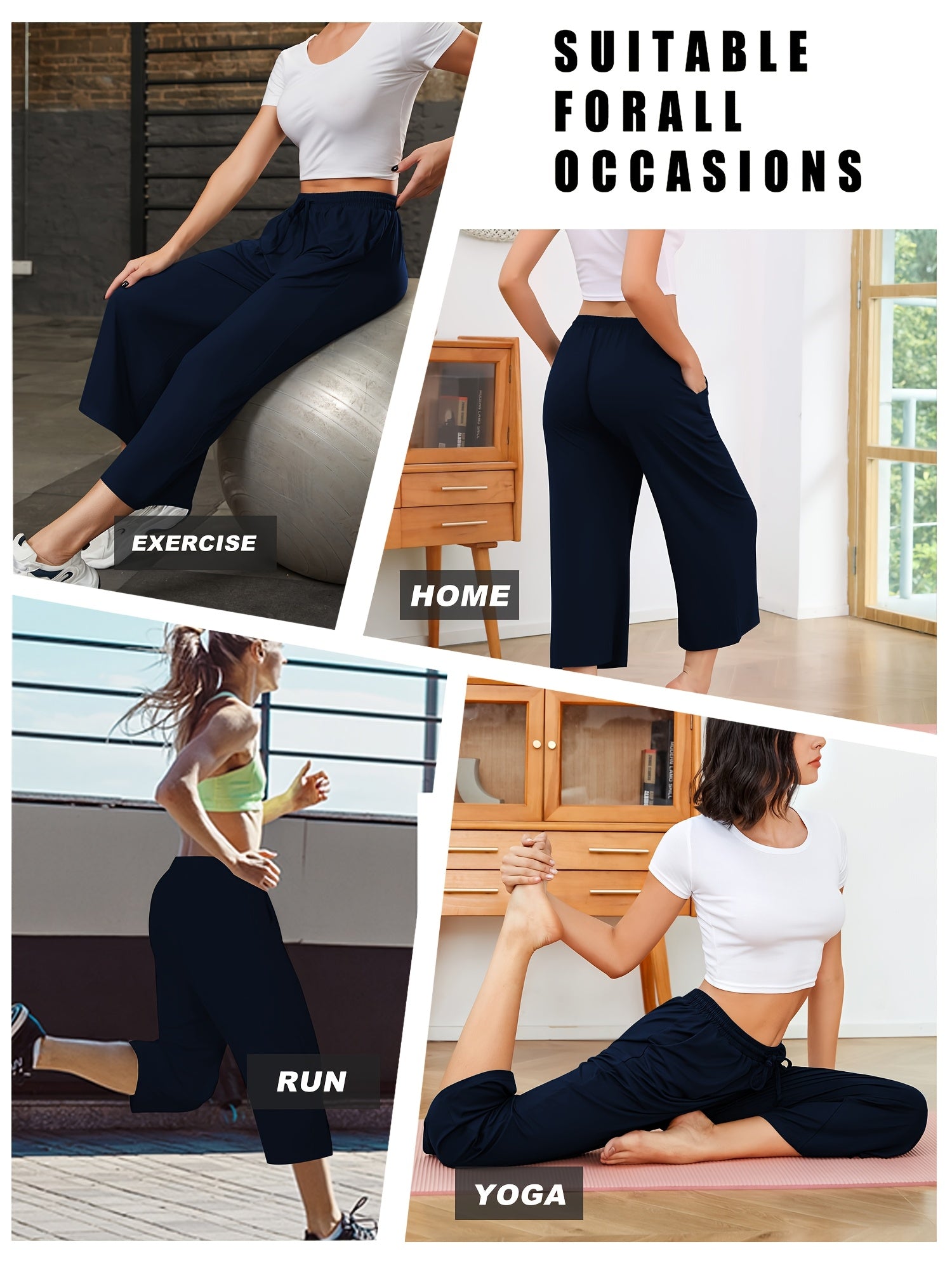 Women's Plus Size Drawstring Wide-Leg Pants with Pockets Gray Casual Summer