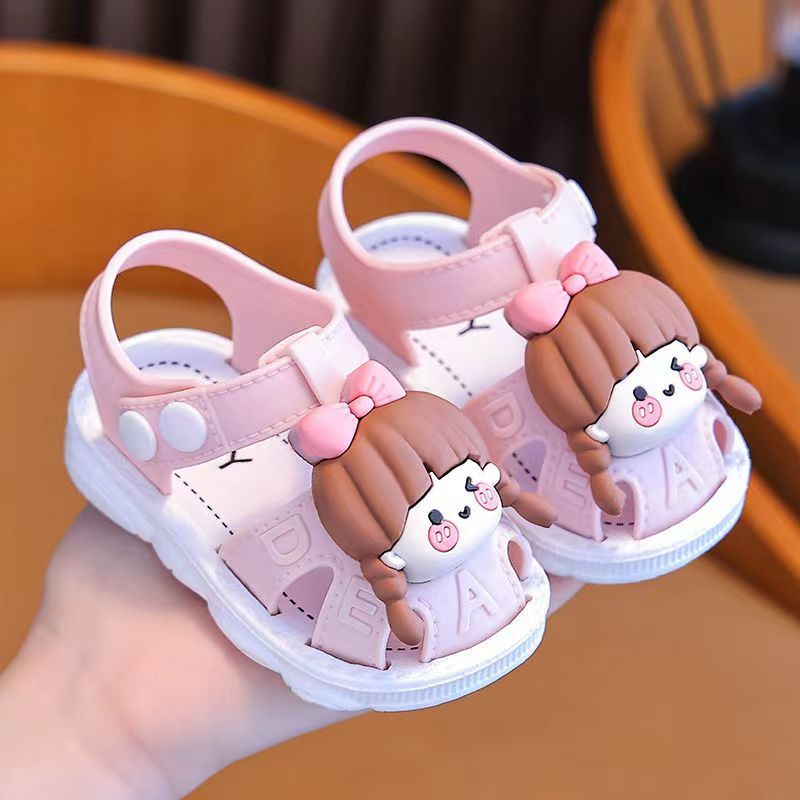 Girls Summer 2024 Cartoon Princess Sandals Toddler Infants PVC Low Top Buckle Closure