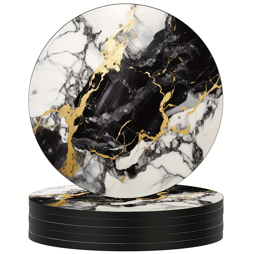 Set de posavasos redondos con patrón de mármol, aislamiento térmico, antideslizantes, lavables, decoración de cocina y coche