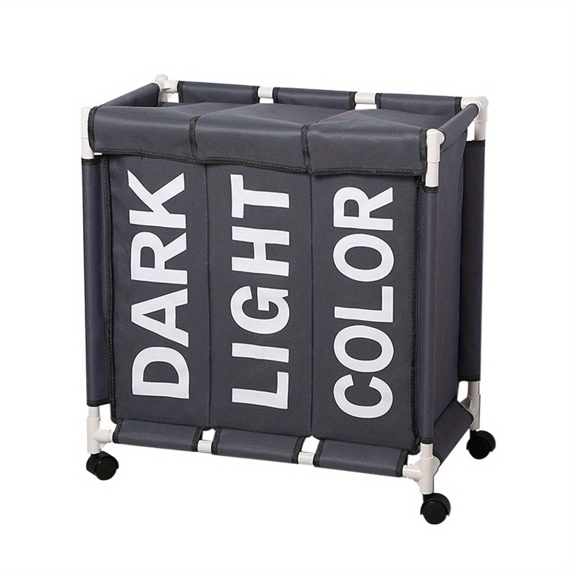 Large Waterproof Laundry Basket with 3 Compartments on Wheels for Home Organization