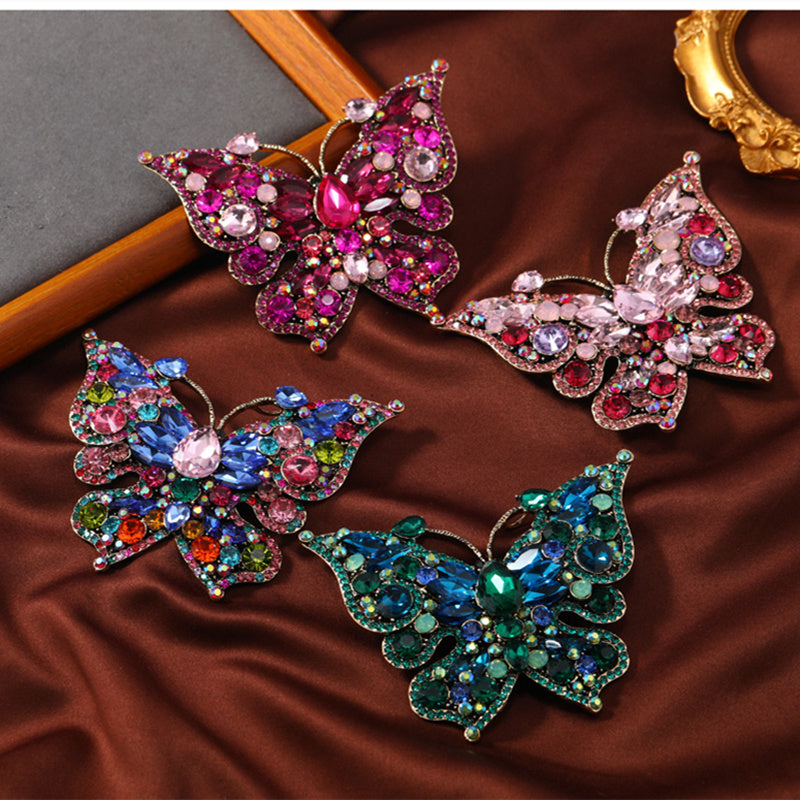 Vintage Rhinestone Butterfly Brooch for Women Elegant Glass Jewelry Accessories