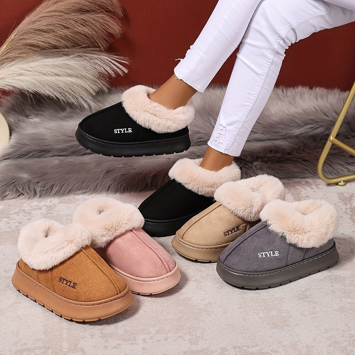 Women's Autumn Winter Thick-Soled Warm Anti-Slip Shoes for Home Office Travel