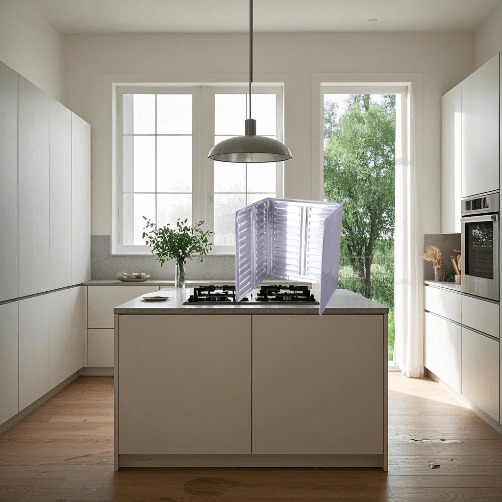 Protector de salpicaduras de cocina plegable de aluminio para estufa, protección contra salpicaduras de aceite y calor en la encimera