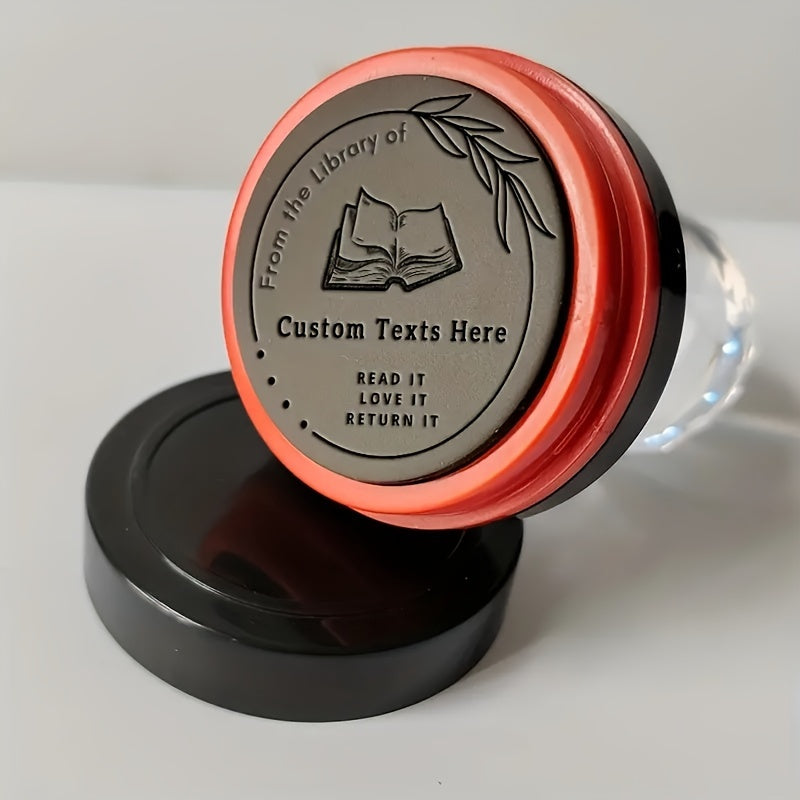 Shaxsiylashtirilgan kutubxona kitobi muhrini o'z-o'zidan bosadigan siyoh bilan, bir nechta tillarda mavjud, kundalik ofis ishlari uchun mos.