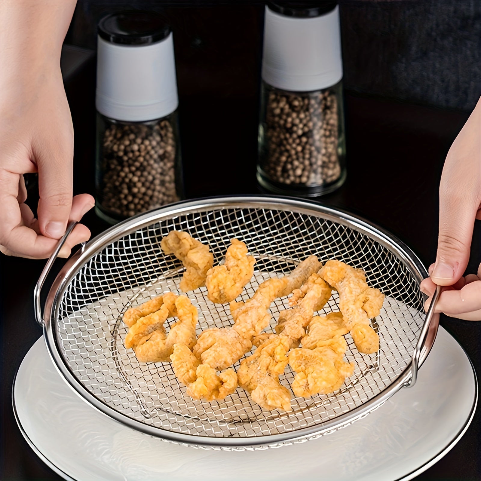 Stainless Steel Crisper Basket with Mesh Grill for Air Frying and Baking