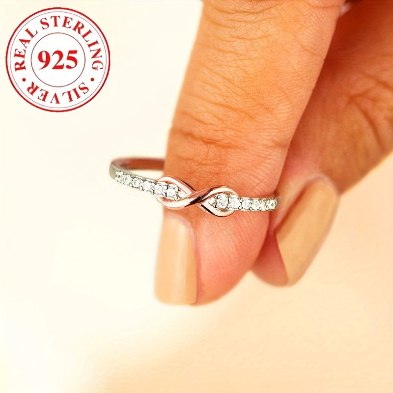 Кольцо бесконечности из стерлингового серебра с розовыми и белыми стразы для женщин