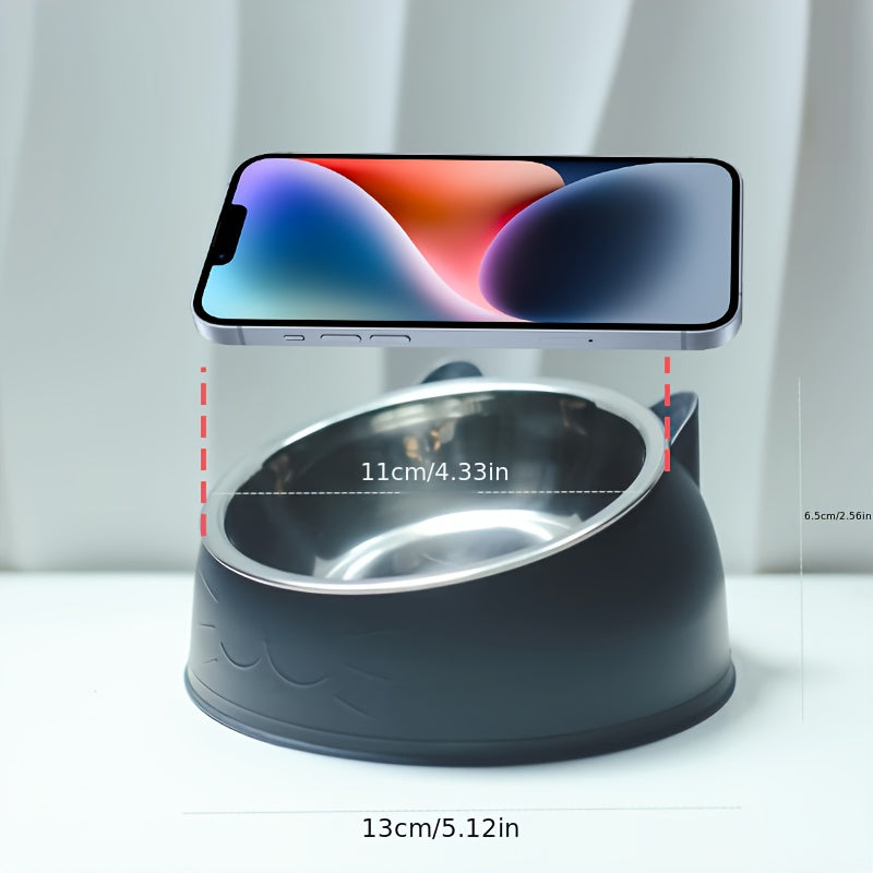 Raised Stainless Steel Cat Food Bowl with Non-Slip Base and 100ml Capacity