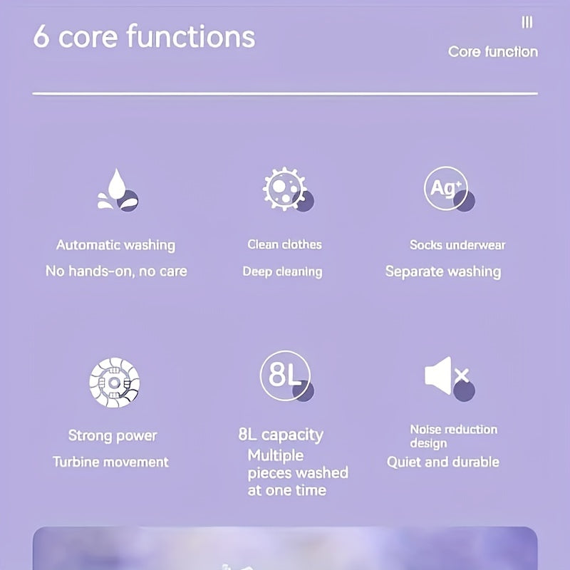 8L sig'imga ega, 3 rejimli va drenaj savatli portativ mini kir yuvish mashinasi kvartiralar, lagerlar, RVlar va sayohatlar uchun ideal; kiyim va ichki kiyimlarni samarali tozalaydi.