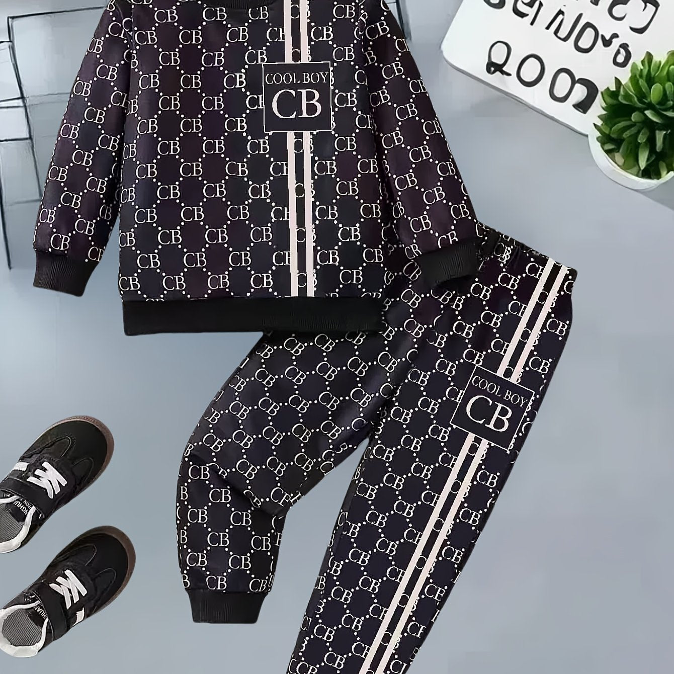 Boys' Long Sleeve Crew Neck T-Shirt and Pants Set Alphabet Pattern Knit Polyester Spandex Spring Fall