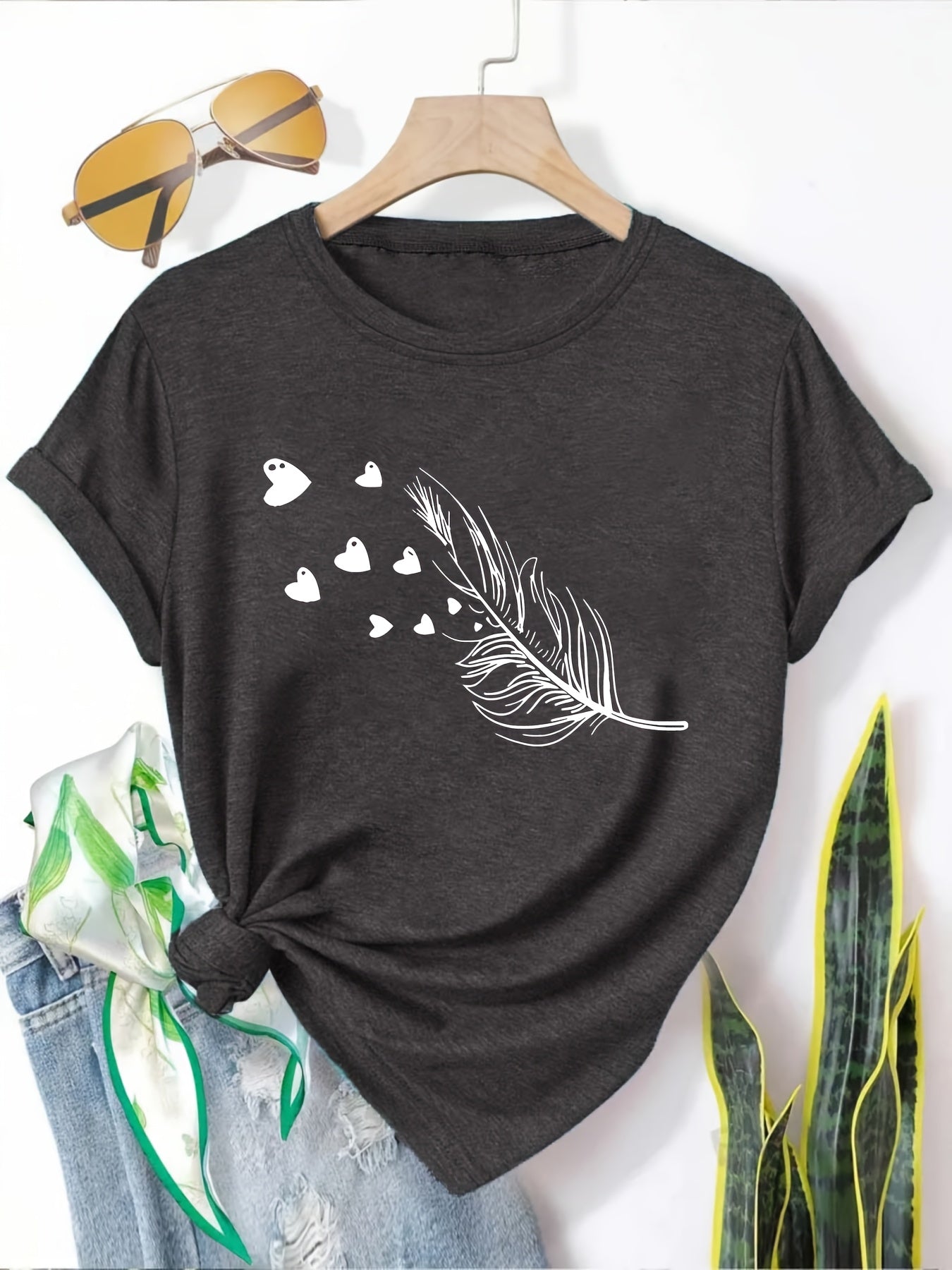 Women's Short Sleeve T-Shirts 5-Pack Floral and Geometric Print Breathable Fabric