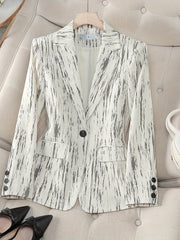 Women's H-Line Blazer Jacket Retro British Style Notched Lapel Button Washable
