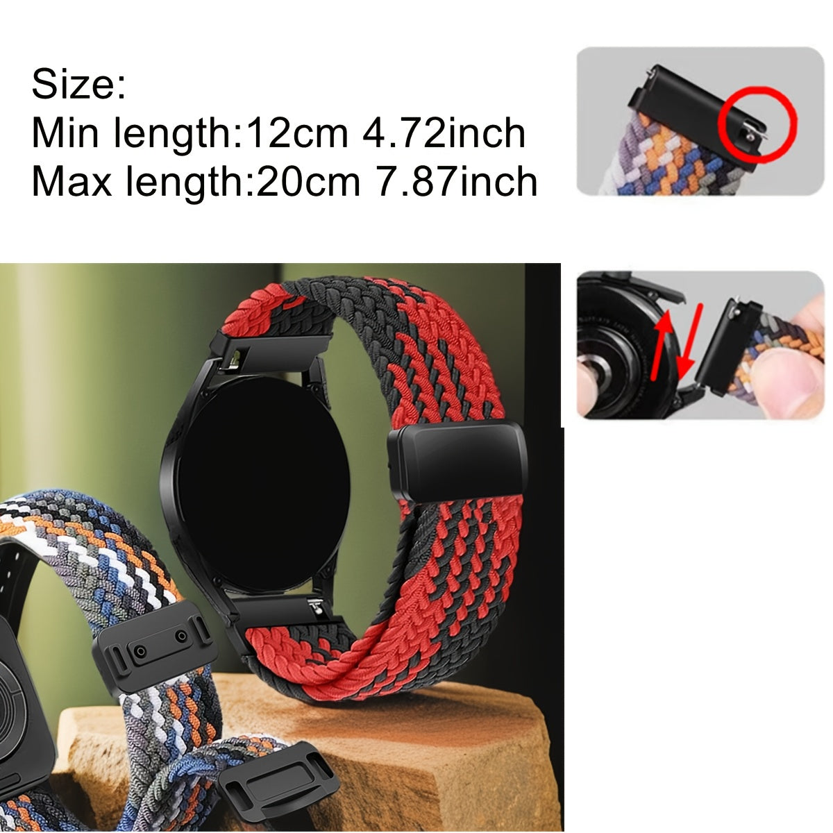 Polyamide Elastic Woven Smartwatch Band with Magnetic Clasp 18mm 20mm 22mm Compatible with Samsung Huawei Xiaomi