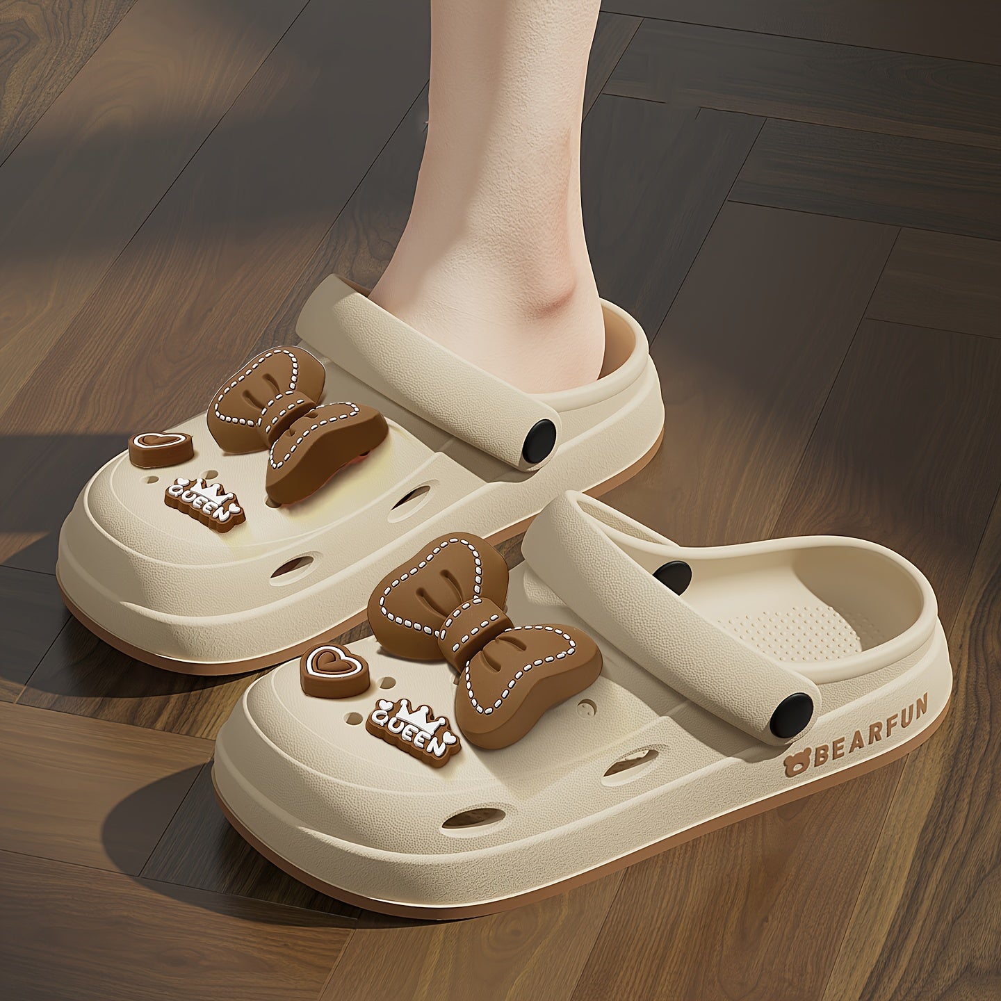 Women's White EVA Bow-Embellished Slippers Summer Beach Sandals Cushioned