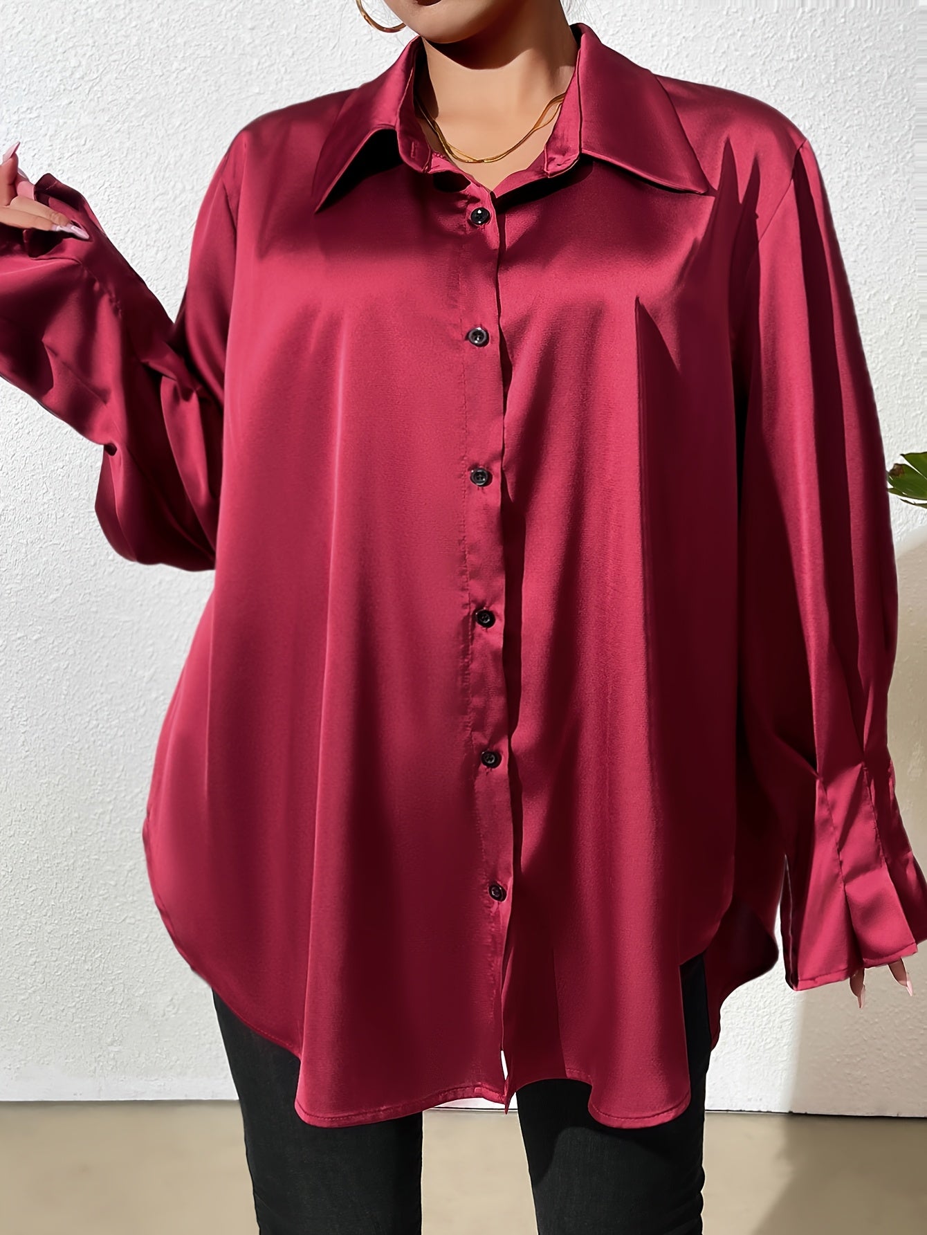 Women Black Long Sleeve Shirt Solid Color Office Blouse Versatile