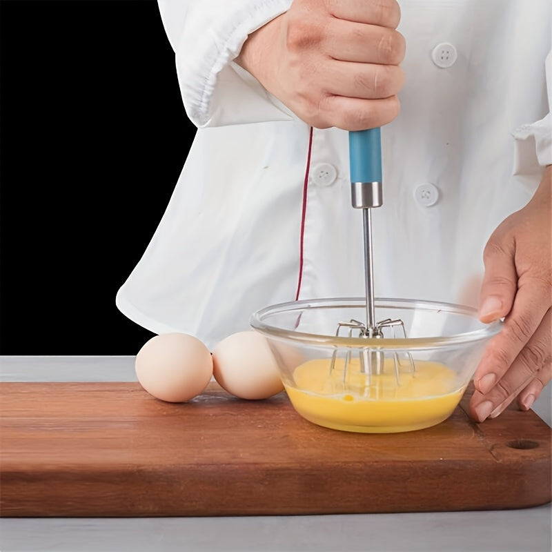 Stainless Steel Manual Egg Beater with Rotating Mixer for Pancakes and Eggs