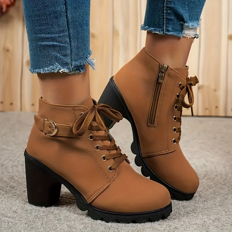 Women's Chunky Platform Ankle Boots Synthetic with Zipper and Buckle Variety