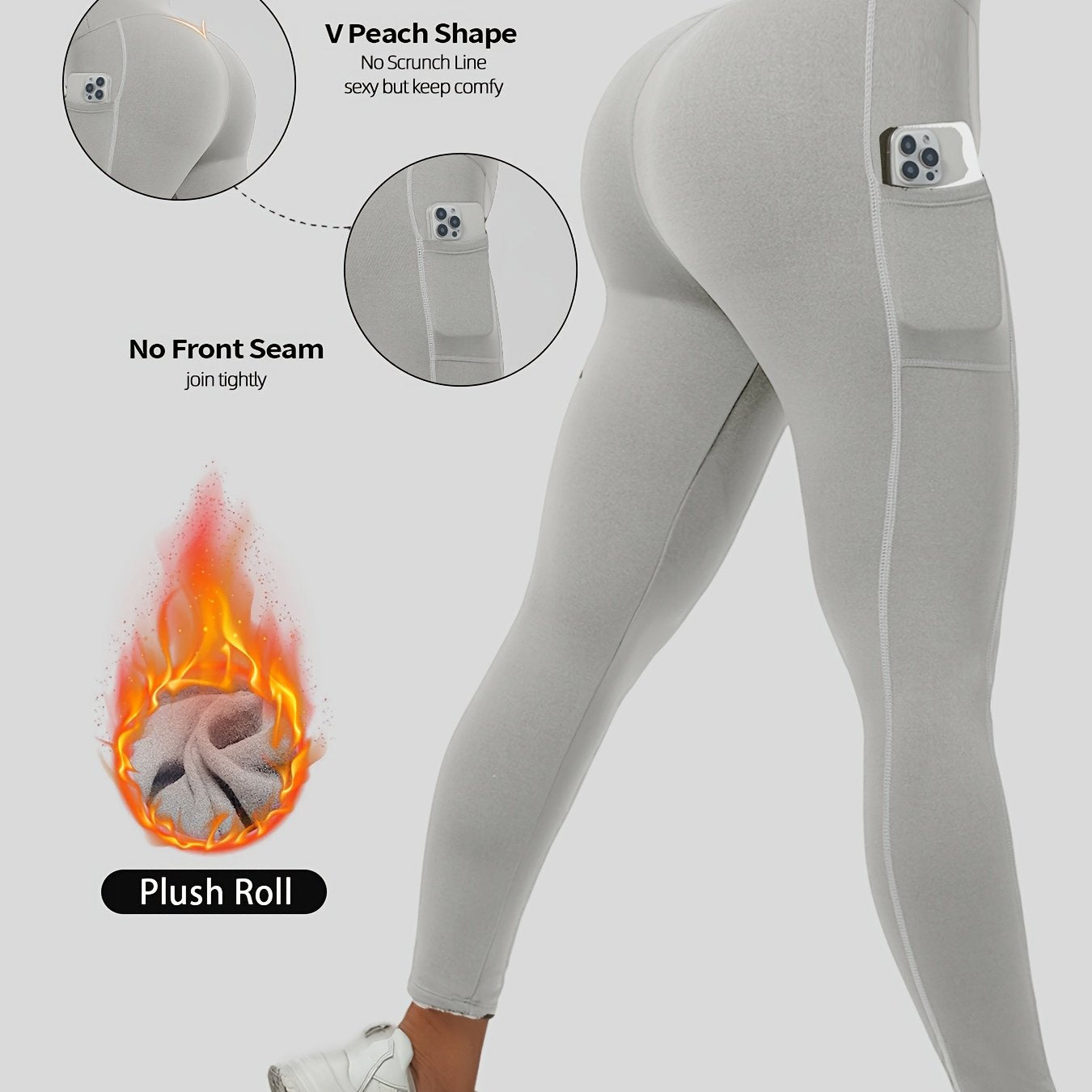 Women's Solid Color Yoga Leggings with Pocket Medium Support Polyester Knit Fabric