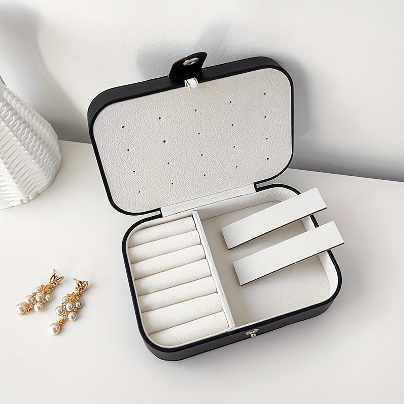 Black Velvet Jewelry Box with Snap Closure and Locking Case for Earrings and Necklaces