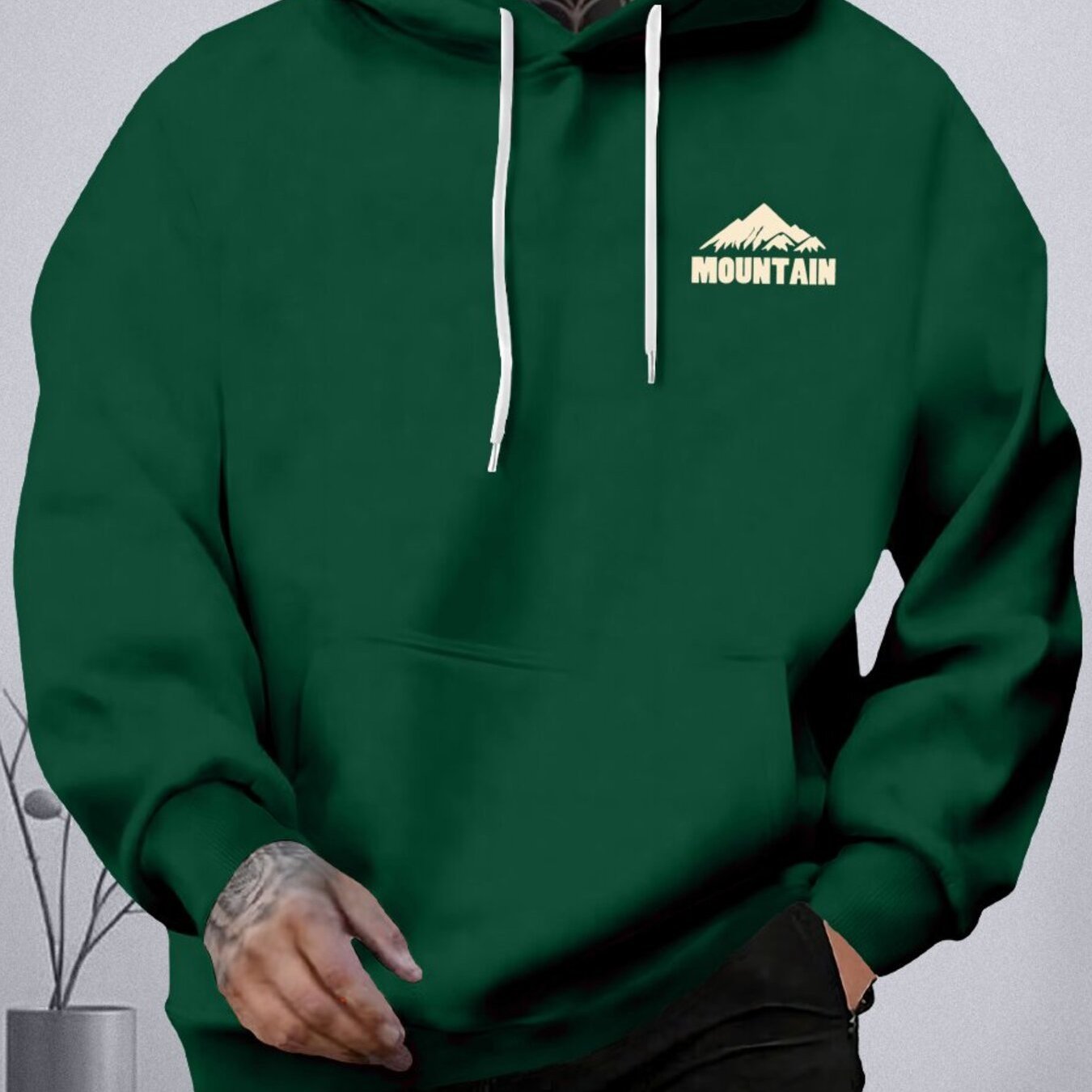 Sudadera de poliéster con forro de vellón con estampado de montaña para hombre de tallas grandes