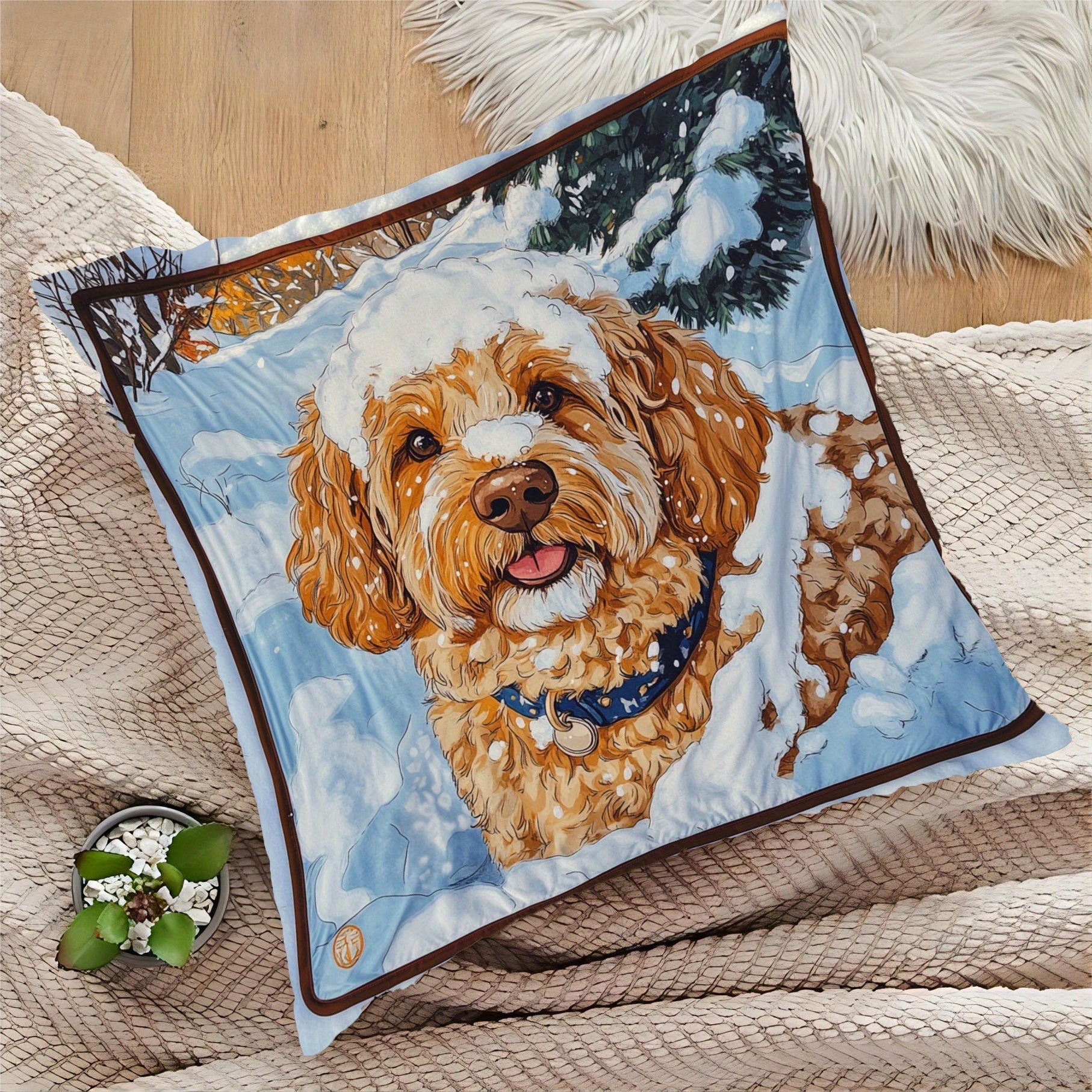 Pet Blanket 45.72x45.72 cm Soft Polyester Doodle Design for Living Room Sofa Bedroom