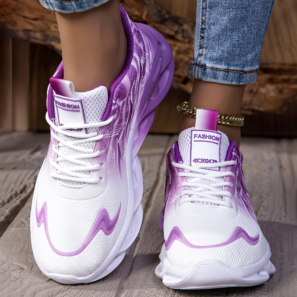 Women’s Gradient Flame Running Shoes Breathable Knit Upper EVA Sole Athletic Sneakers