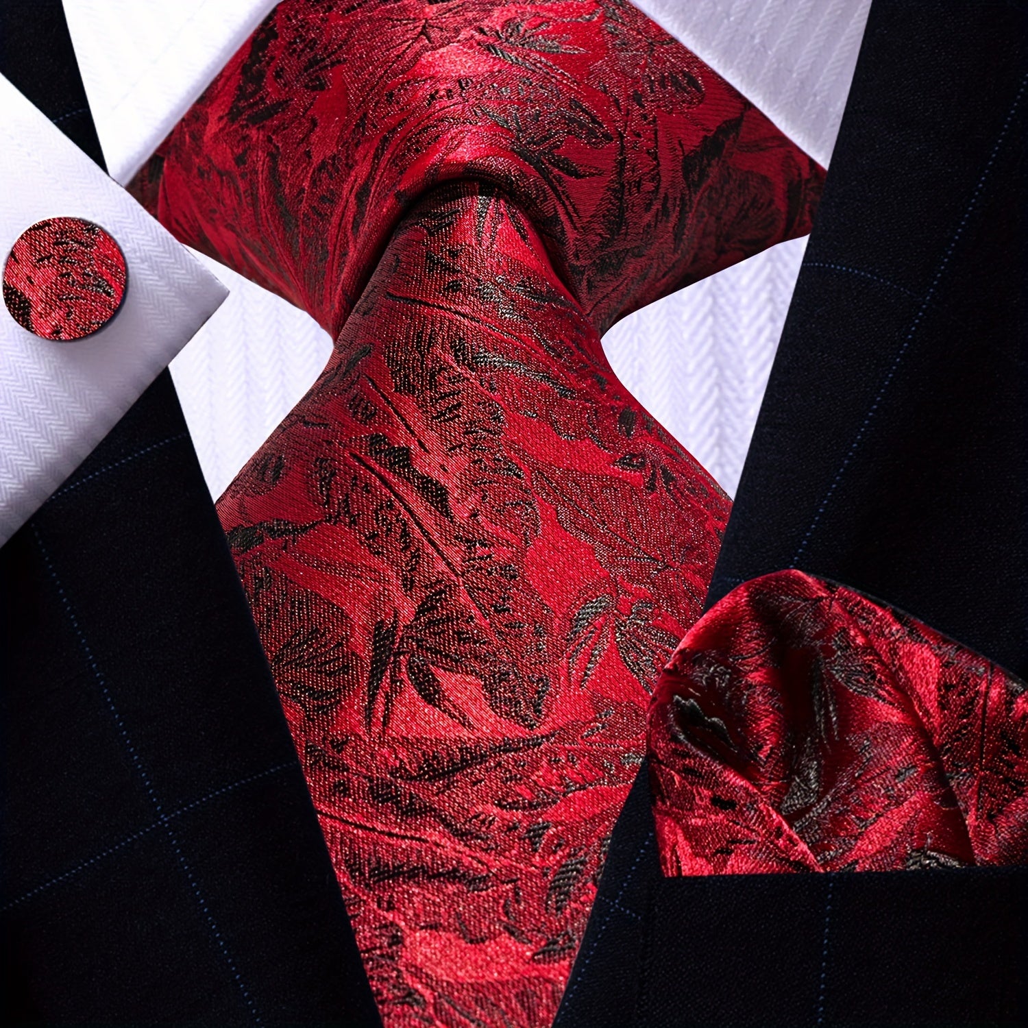 Men's Necktie Pocket Square Cufflinks Set for Wedding Business Party