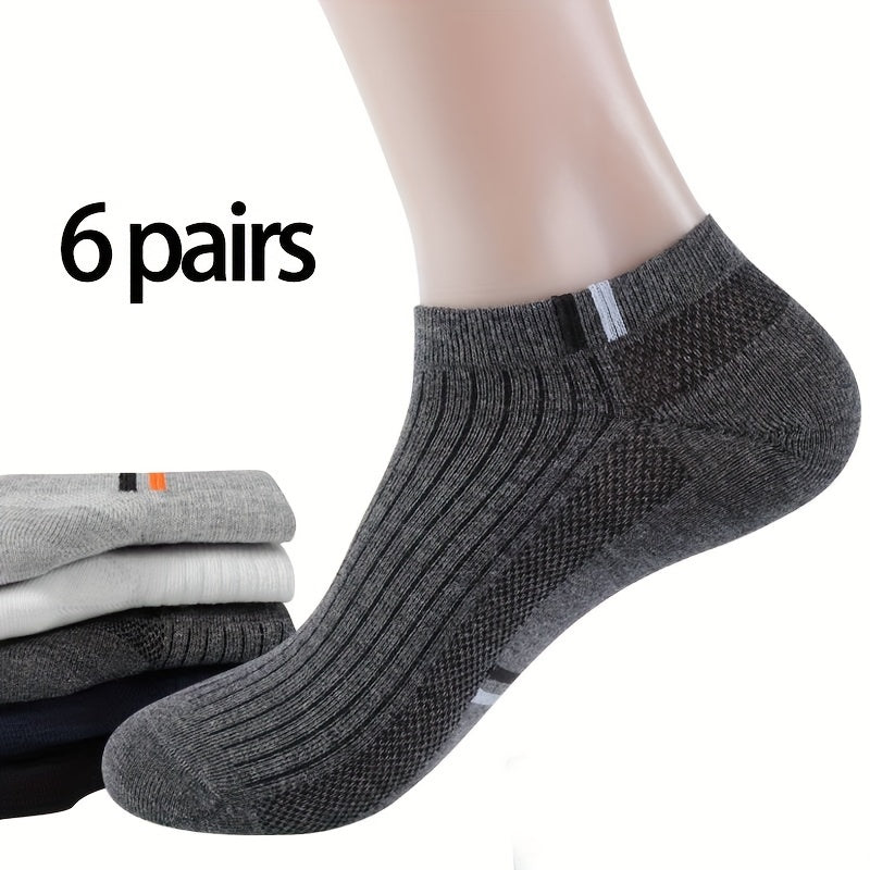 Men's Cotton Blend Ankle Socks 6 Pairs Lightweight Breathable Stretch Comfort