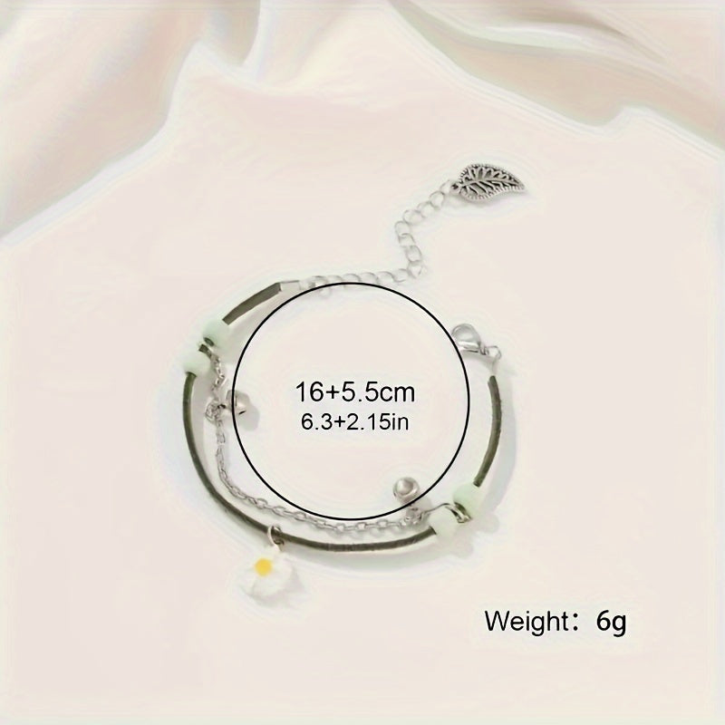 Women's Daisy Design Watch and Charm Bracelet Set with Faux Leather Strap and Digital Display