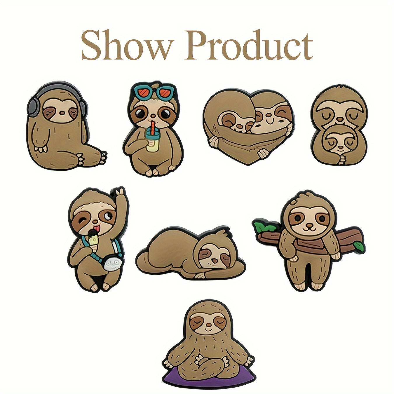 Unisex PVC Shoe Charms Set with Sloth Animal Decorations for Shoes and Bracelets