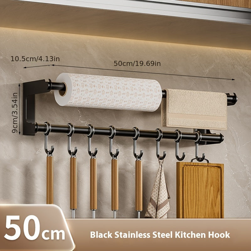 Stainless Steel Wall-Mounted Kitchen Organizer with Tissue Holder and Hooks