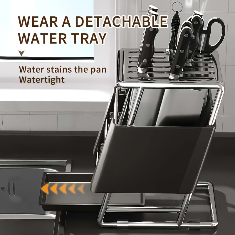 Stainless Steel Knife Block with Water-Draining System and Ventilated Rack