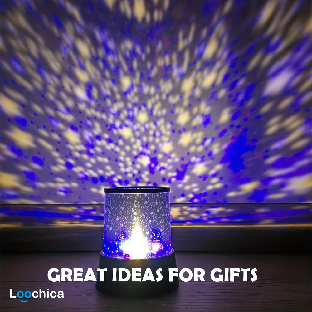 Proyector de luz nocturna de pequeña luna y estrella para ambiente relajante, alimentado por batería