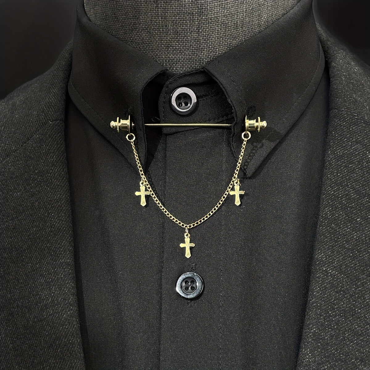 Men's Cross Chain Shirt Collar Pin Brooch Jewelry Accessories High-End Design
