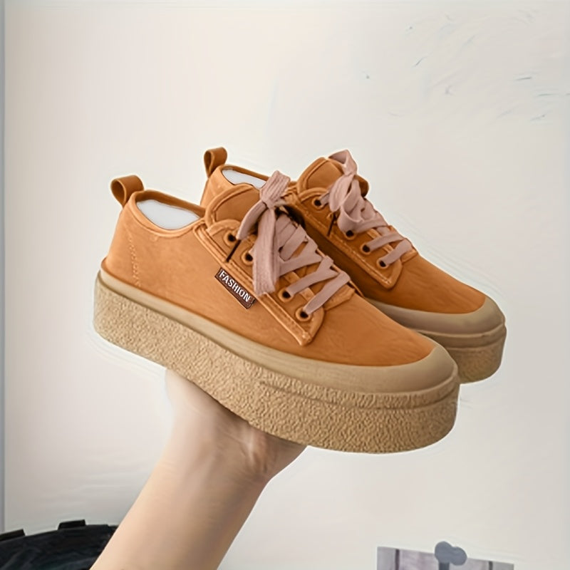 Women's Casual Sneakers Rubber Sole Color-Block Lace-Up Comfortable Shoes