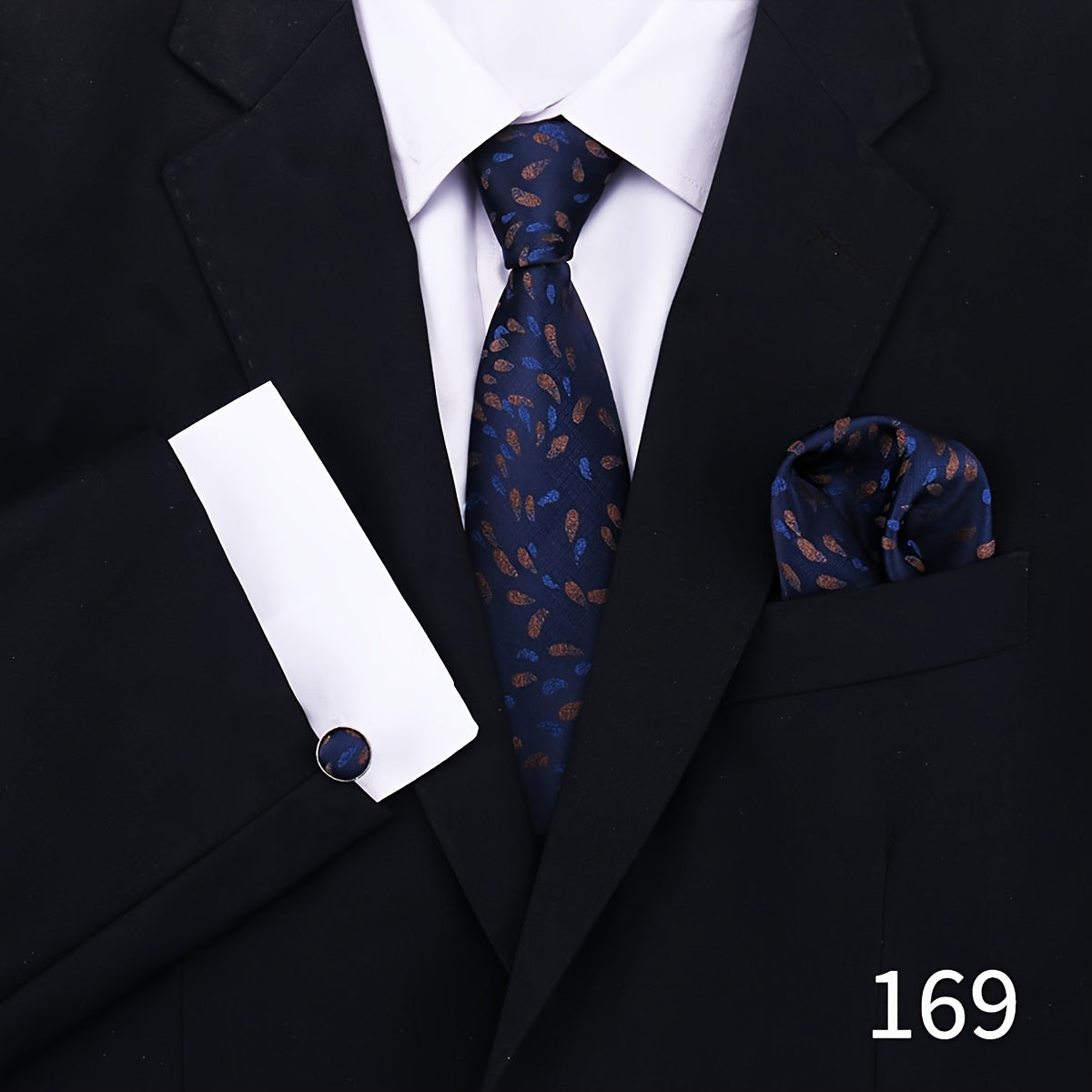Men's Plaid Tie Set with Cufflinks and Handkerchief for Wedding and Formal Wear