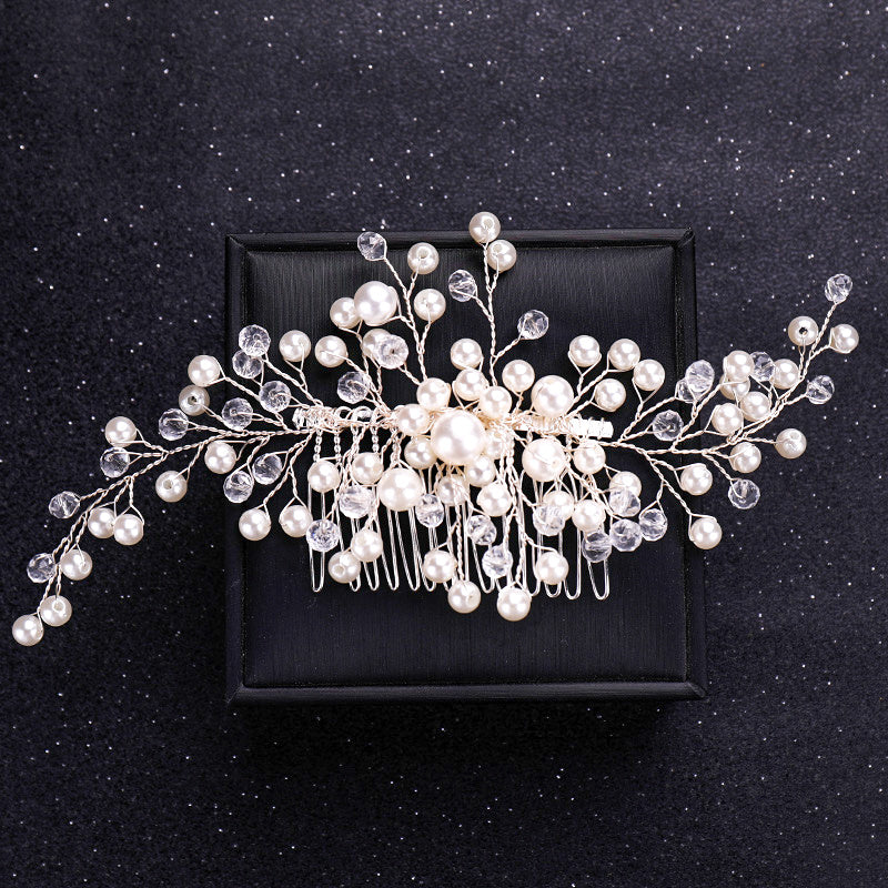 Faux Pearl and Crystal Hair Comb Wedding Bridal Hair Accessory Flower Headpiece