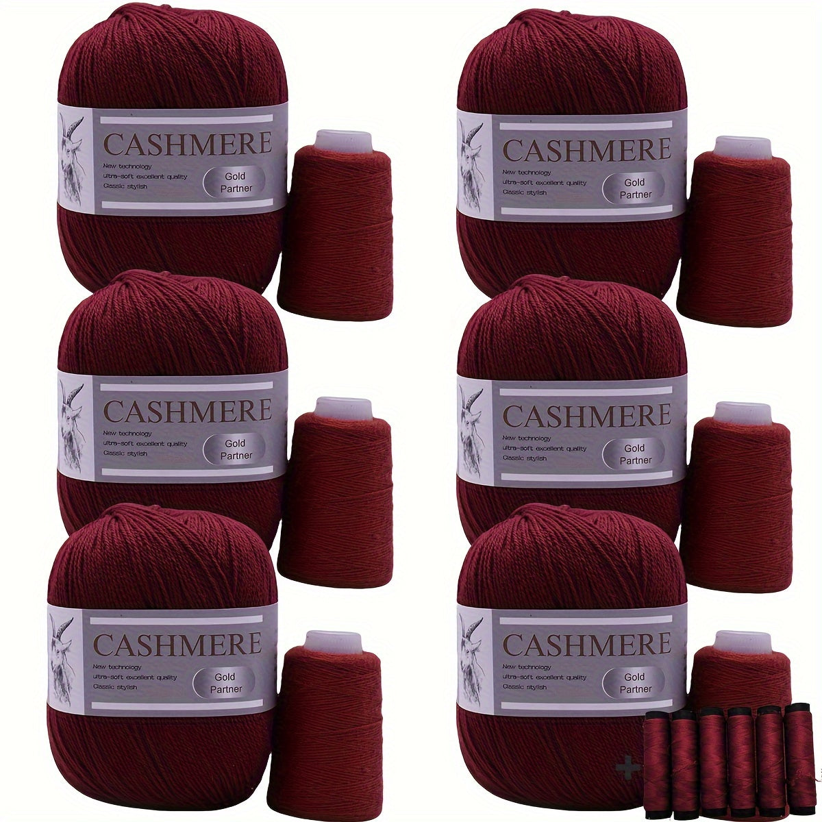 Luxurious Cashmere Yarn Set for Knitting and Crocheting Multicolored 6-Pair Bundle