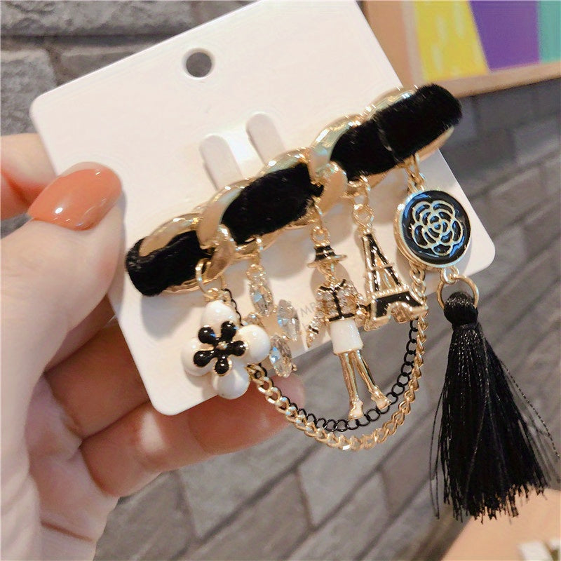 Korean Style Brooch Badge Rhinestones Enamel Flowers Tassel Chain Women Men Suit Accessories