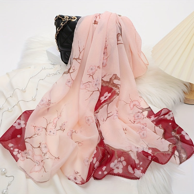 Bohemian Style Floral Polyester Scarf Long Shawl for Casual Beach Sun Protection