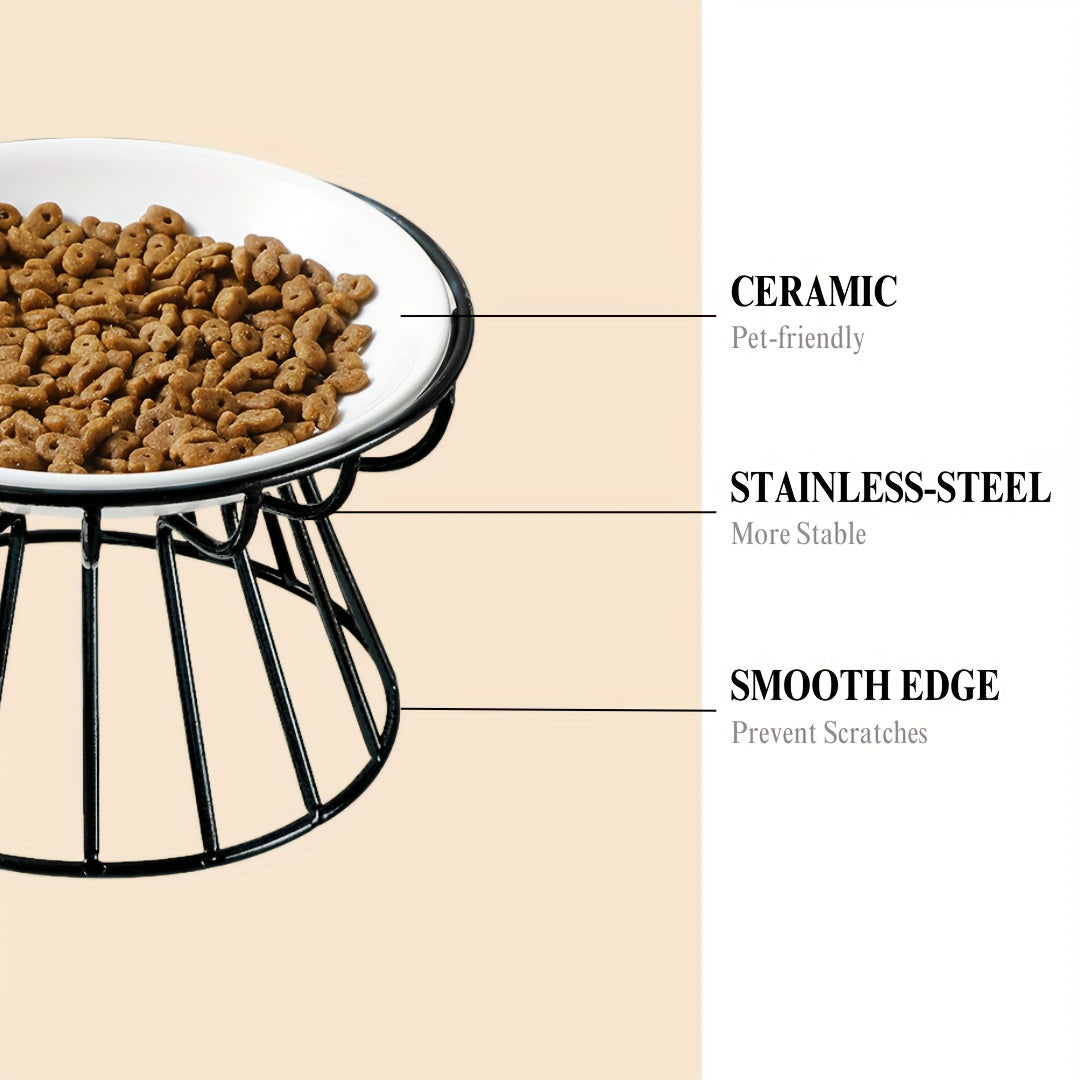 Ceramic Elevated Cat Bowl with Anti-Slip Iron Stand for Comfortable Eating
