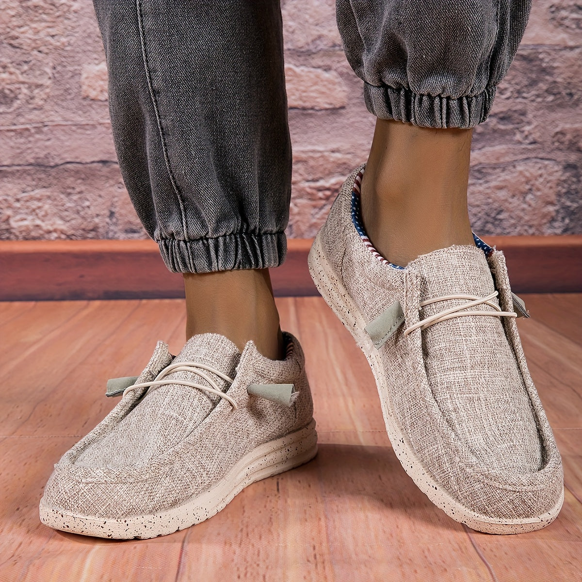 Men's Casual Loafers Breathable Fabric Upper Non-Slip EVA Sole American Flag Accent