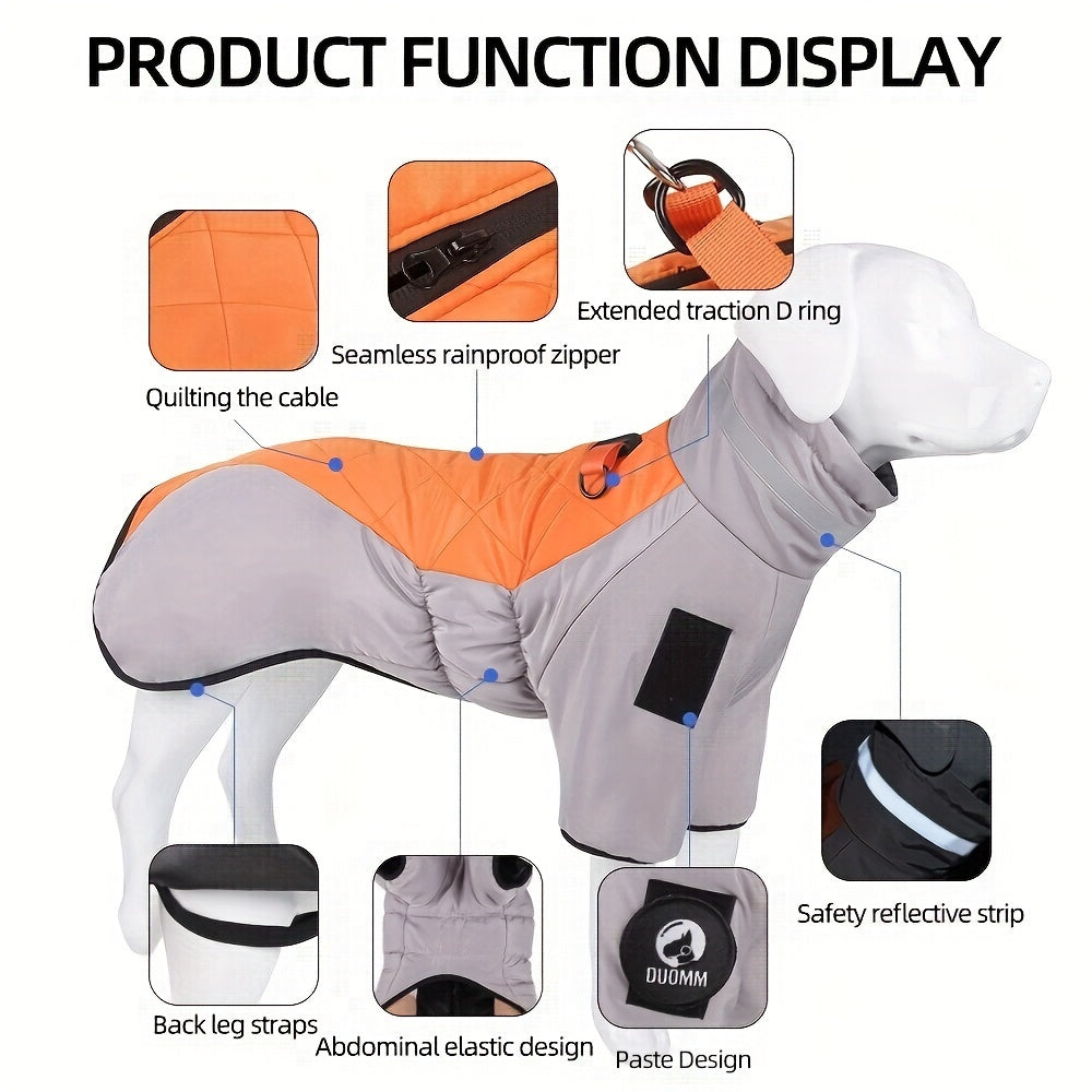 Waterproof Winter Dog Jacket with Reflective Material D-Ring for Medium Breeds